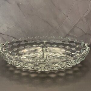 VINTAGE AMERICAN FOSTORIA CLEAR CUBIST DIVIDED RELISH/VEGETABLE OVAL DISH  10"